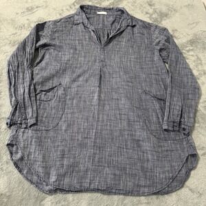 CP Shades Womens M‎ Blue Linen Tunic Collared Shirt Dress Long Sleeve Pockets
